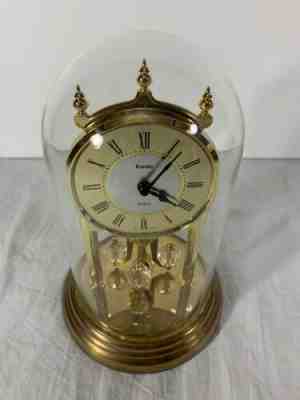 Vintage Kundo Quartz Anniversary Clock West Germany Gold 9” w/ Glass Dome Works!