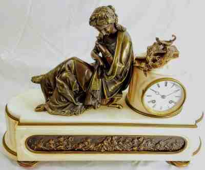 Authentic Antique French Bronze Marble Base Clock Circa 1860's w/Lady Figurine