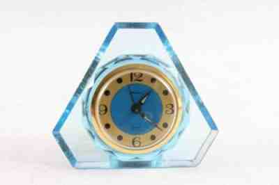 Vintage Mid Century Blessing Blue Lucite Brass Alarm Clock