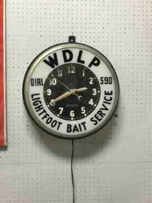 Vintage WDLP Glo-Dial Neon Advertising Clock- Lightfoot Bait Service Dial 590