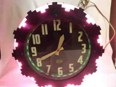 Vintage Cleveland Clock Company Aztec Electric Neon Clock 26" diameter