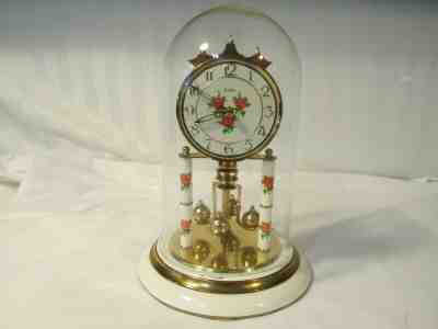 S. Haller Simonswald 400-day Anniversary Clock Glass Dome 1960 Germany Roses