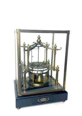French Style Fusee Flying Ball Pendulum Pavilion Form Brass Skeleton Clock
