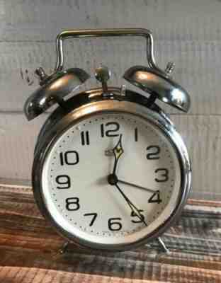 Vintage Chrome MOM Wind-up Alarm Clock 1960's Made in Hungary MCM Midcentury