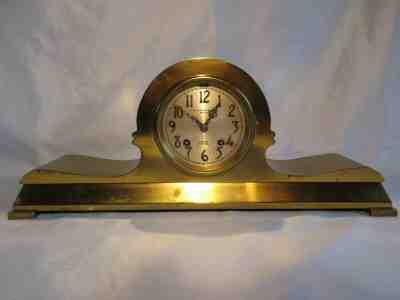 1900 Chelsea Ship Bell Antique Clock Boston Heavy Brass Tambour Case Running!