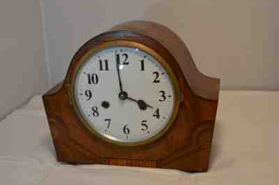 Vintage Wooden inlay English Mantle Clock, time & strike complete & functional