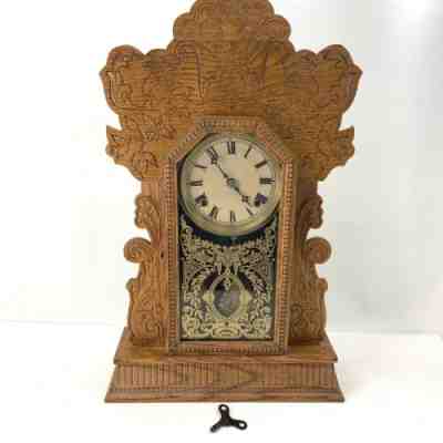 Vtg William L. Gilbert Gingerbread Navy Model 25 Mantle Clock Works Horn Blower