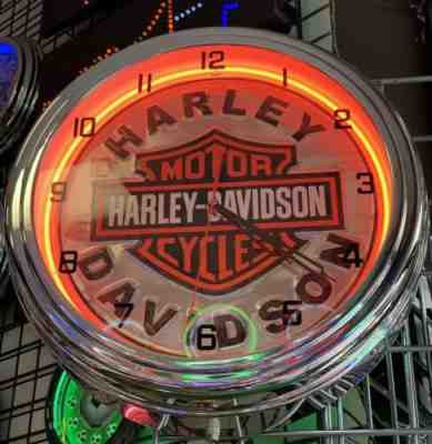 Harley Davidson Double Neon Red Wall Clock Car Truck Automotive Sign