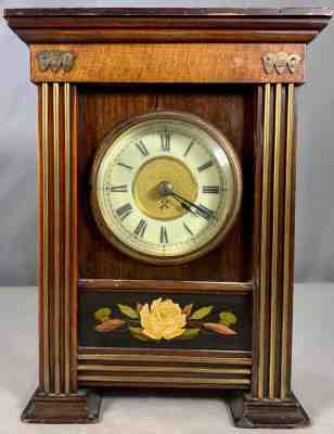 Antique HAC Hamburg American Clock Wood Table Shelf Mantle Rose Crossed Arrows 