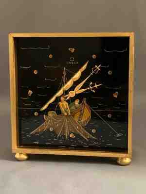 Rare 1950 OMEGA 8-Day Table Clock Jean-Pierre Matthey-Claudet Handpainted Dial 