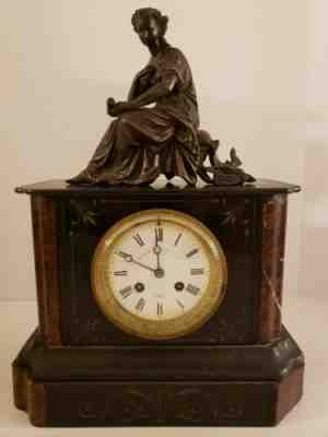 Antique Working 1800's Japy Freres French Victorian Mantel Clock w/Statue Topper