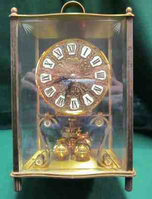 VINTAGE KUNDO BRASS ANNIVERSARY CLOCK WEST GERMANY etched glass 9" T. Working 