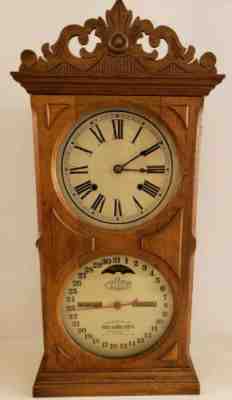 Antique 1866 ITHACA Double Dial Walnut Perpetual Calendar Mantel Clock E.N Welch