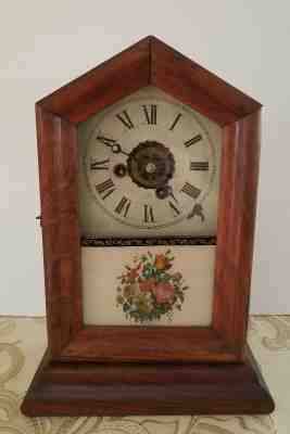 Antique E. Ingraham Bristol Conn Gothic Oak Clock 