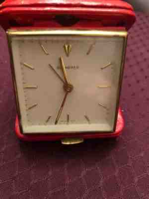 2 Vintage Bucherer Swiss Travel Alarm Clock One Rd Leather Case And One In Brown