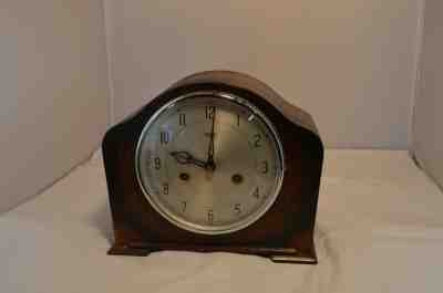 Vintage Wooden English Mantle Clock, time & strike complete & functional