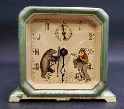 Vintage Keebler Lux Animated Organ Grinder W/ Dancing Bear Motion Alarm Clock 