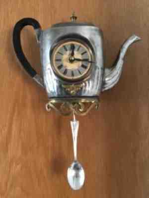 Timeworks Inc Teapot Wall Clock Antique Style Plated Bakelite Handle, in Box