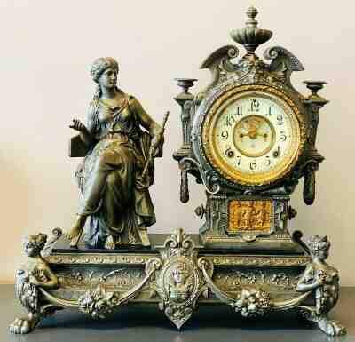 ANSONIA "PROSPERITY" STATUE MANTLE CHIME CLOCK ~ RUNNING ~ STRIKING ~ AMAZING!!!