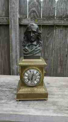 large french bronze mantle clock w/bronze bust of  pierre corneille