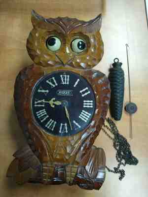 Vintage Owl Cuckoo Clock-Poppo Clock-Rotating eyes-All parts included