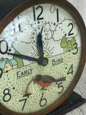 Antique Alarm Clock 1946 Early Bird Catches The Worm made in Canada Ships Fast!!