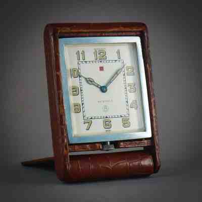 ?C.1935 HERMES JAEGER LECOULTRE 8 DAY DESK TRAVEL CLOCK POWER INDICATOR CAL 204