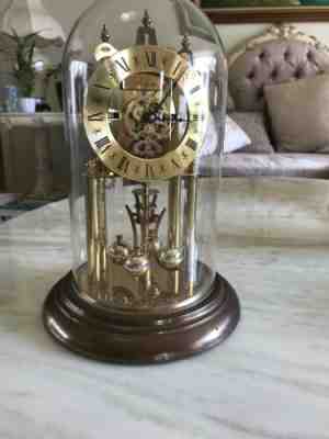 Elgin S Haller Skeleton Time Bomb Anniversary Clock 400 Day Glass Dome Vintage