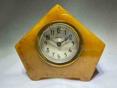 Waterbury Pyramid Yellow/Orange Marble Catalin Art Deco Clock