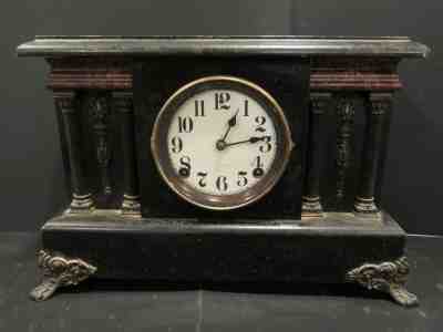 ANTIQUE PILLARS COLUMNS 8 DAY MANTLE CLOCK E.N.WELSH MFG parts or repair fix it!