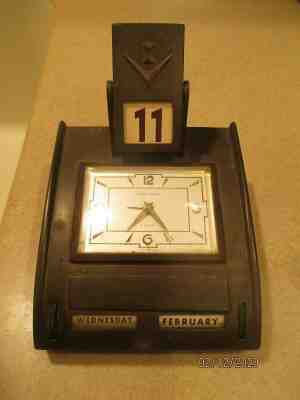 1930s PHINNEY WALKER Art Deco Desk Alarm CLOCK w/FLIP DATE Feature (BL) $1 NR