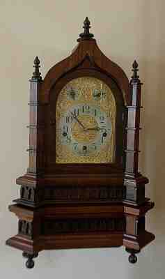 Large, Mahogany Gothic Bracket Clock, 1918 Waterbury Westminster Chimes Movement