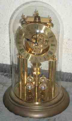 GORGEOUS GERMAN BRASS & GLASS SIEGFRIED HALLER 400 DAY ANNIVERSARY MANTEL CLOCK!