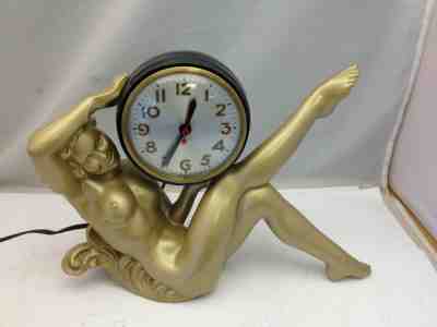 RARE VINTAGE ART DECO SESSIONS NUDE WOMAN SPELTER ELECTRIC CLOCK