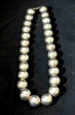 Vntg Sterling Silver 925 Taxco Mexico Necklace 18mm Ball Orb 20 1/4" Long 114 gm