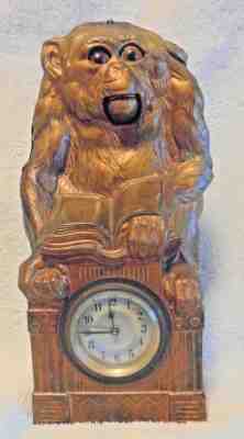 JUNGHANS CLOCK CO GERMANY ANIMATED MONKEY NOVELTY CLOCK