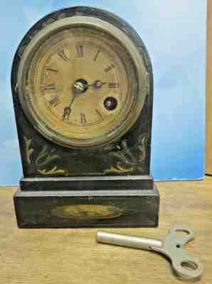 Antique-Cast Iron-Terry Clock Co.-Mini Clock-Patent Hand Painted, 1869-#K232B