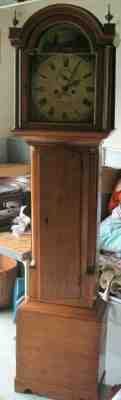 ANTIQUE ENGLISH OAK 1840 TALL CASE CLOCK (GRANDFATHERS) GREAT PAINTED DIAL