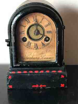 RARE ANTIQUE TERRY CLOCK CO IRON MINIATURE BEEHIVE MANTLE CLOCK