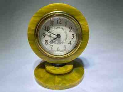 Green Marble Pedestal Catalin Clock Art Deco 