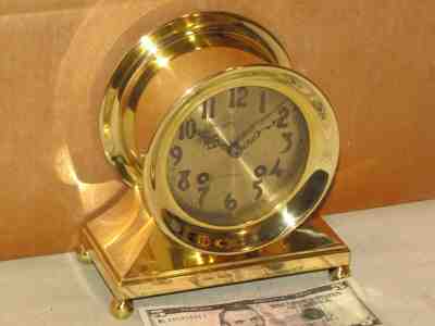 CHELSEA ANTIQUE SHIPS BELL CLOCK~COMMODORE MODEL~ 4 1/2 IN DIAL 1909 RESTORED