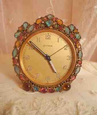 Gorgeous Vintage ORIGINAL BY ROBERTS Jeweled Rhinestones CYMA Alarm Clock