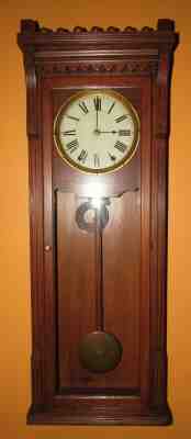 ANTIQUE NEW HAVEN "GAMBIA" WALL REGULATOR CLOCK 8-DAY, TIME/STRIKE, KEY-WIND