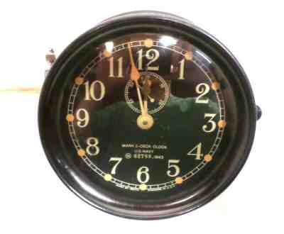 Black Dial Seth Thomas WWII Mark 1 Deck Clock-US NAVY, Dated 1943, Serial #62788