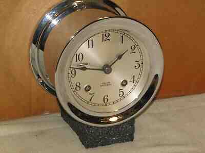 CHELSEA VINTAGE SHIPS BELL CLOCK ~NICKEL PLATE 1952 RESTORED