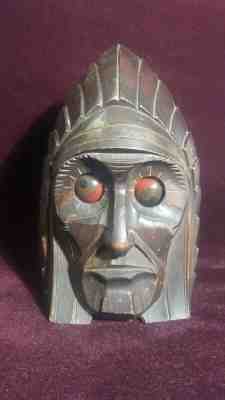 Rolling Eye Indian Mechanical Carved Wood Clock By  Oswald Osuhr. RARE!