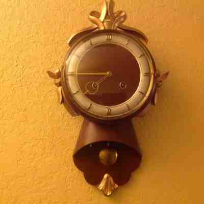 Antique Westerstrands, Mini Wood and Gold Wall Clock, Maide in Sweden