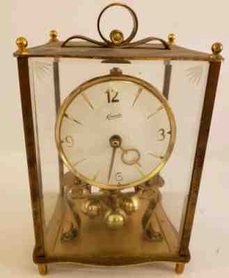 Vintage 1950's KUNDO Brass & Etched Glass Mechanical Art Deco Anniversary Clock