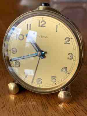 Vintage Miniature 8 Day Cyma Alarm Clock, Nice!