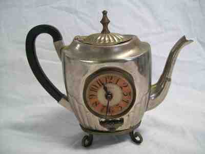 Timeworks Teapot Table Clock Antique Style Plated Brass Bakelite Handle